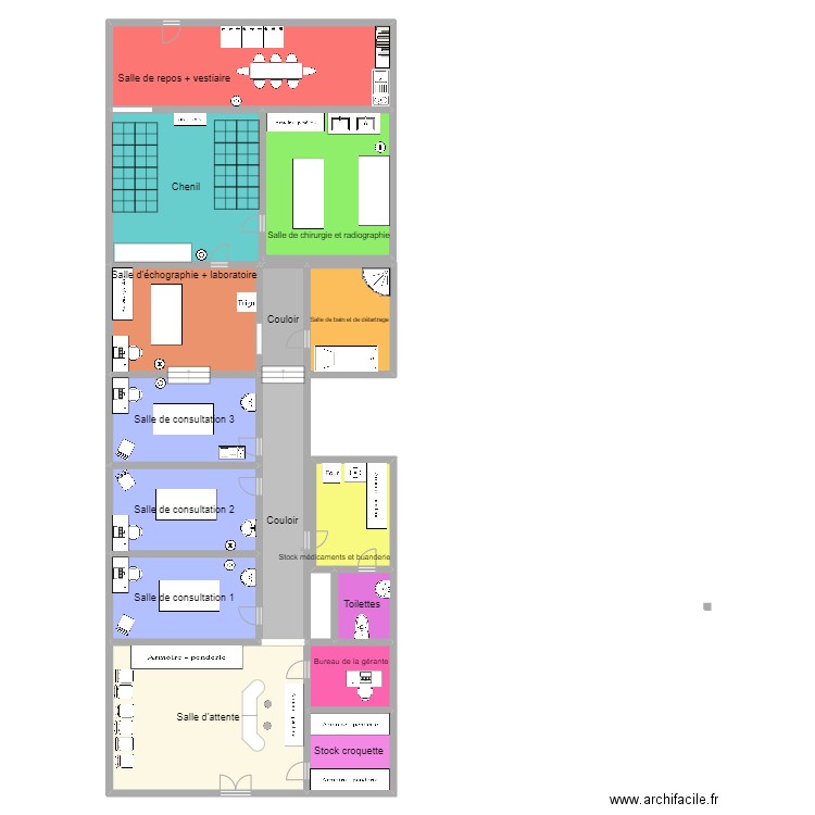 clinique. Plan de 15 pièces et 383 m2