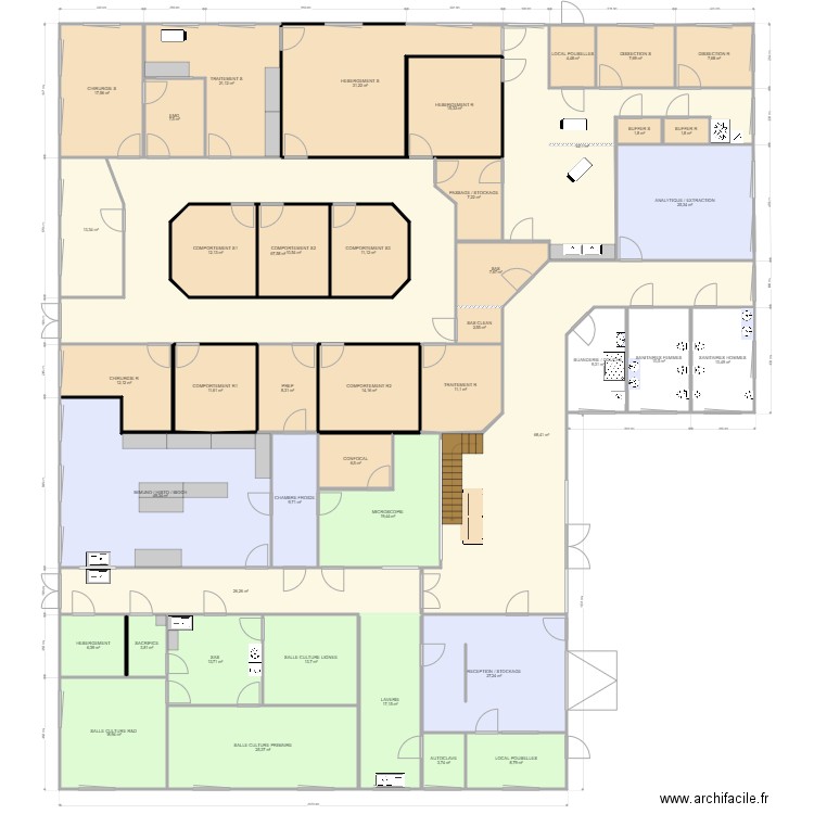 Implantation9. Plan de 44 pièces et 759 m2