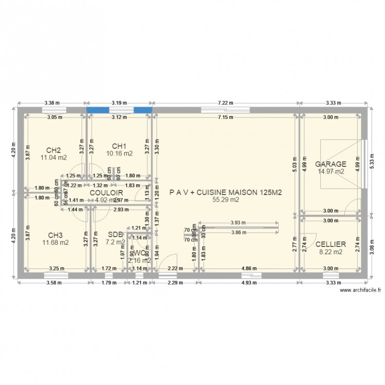 PLAN MAISON  COTE 125 M2. Plan de 0 pièce et 0 m2