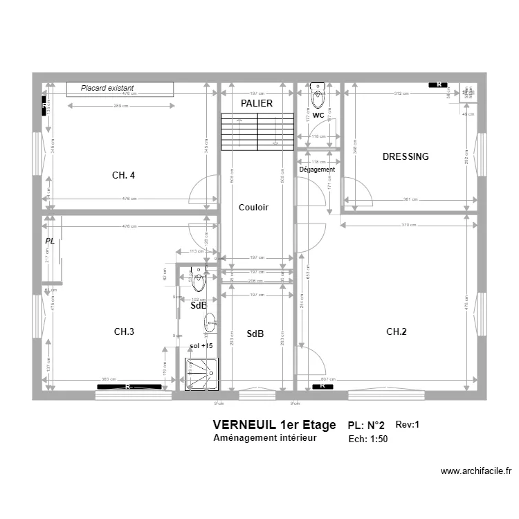 VERNEUIL 1er Etage. Plan de 