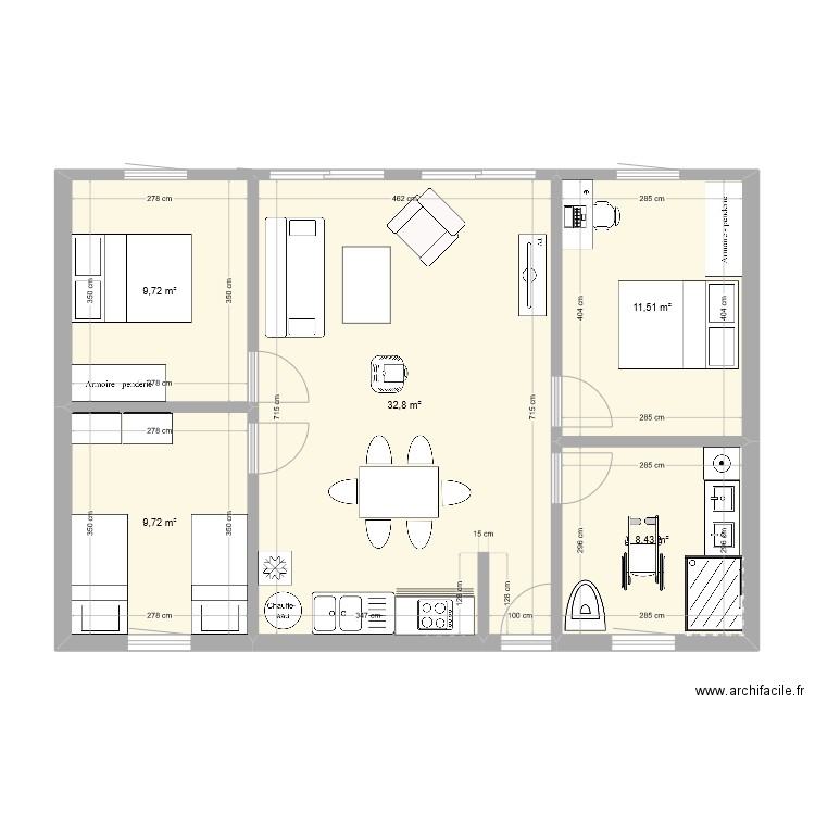 maison 3. Plan de 5 pièces et 72 m2