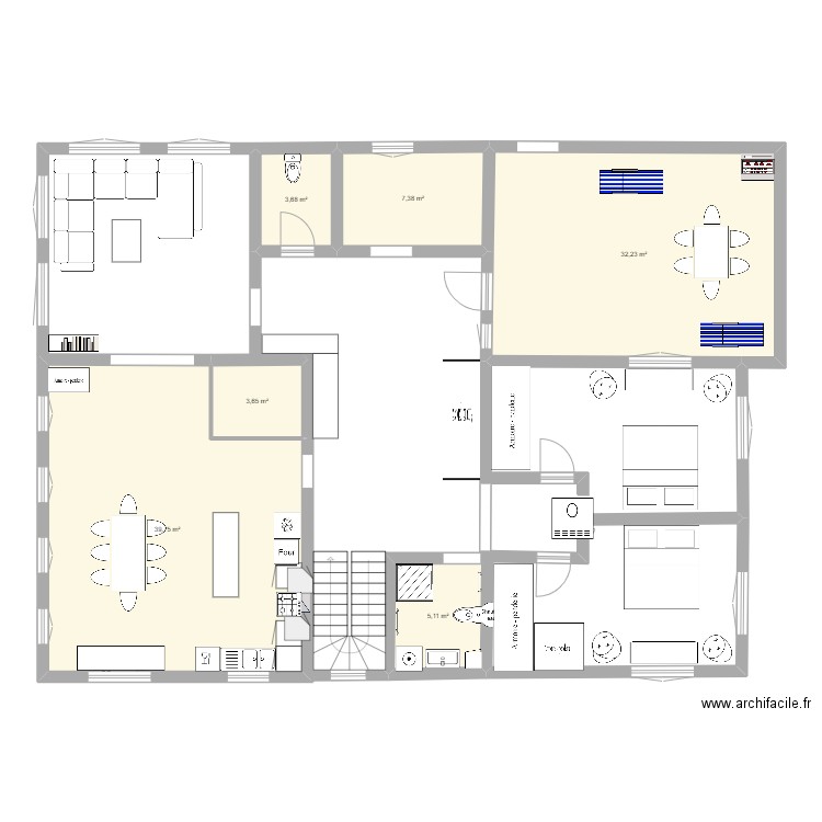 Plan initial. Plan de 6 pièces et 92 m2