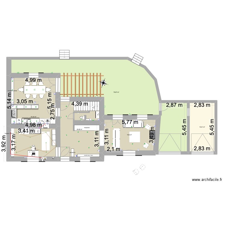 RDC cuisine Salon 5. Plan de 5 pièces et 181 m2