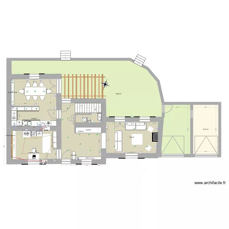 RDC cuisine Salon 5. Plan de 5  et 181 m²