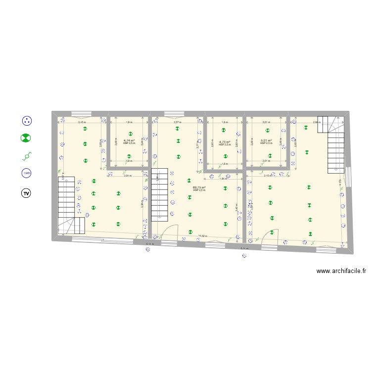 MAGNONI éléctricité 3 appart. Plan de 4 pièces et 84 m2