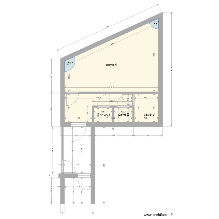 plan caves. Plan de 4 pièces et 32 m2