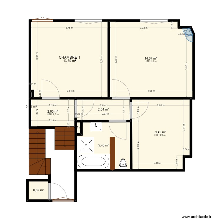 ETAGE 2. Plan de 9 pièces et 50 m2