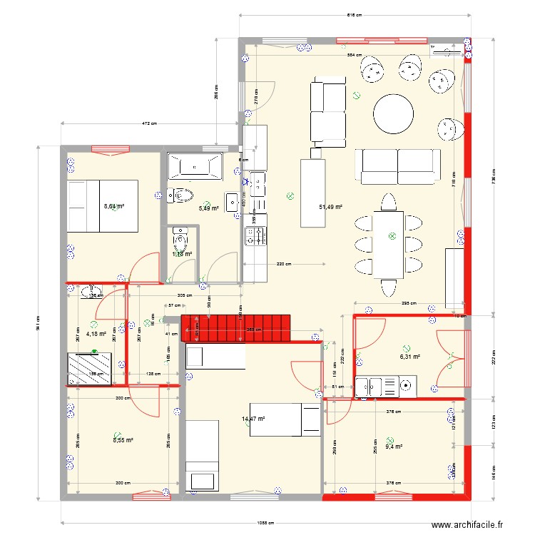 Pibles 08 11 21 avec éléments électricité. Plan de 9 pièces et 110 m2