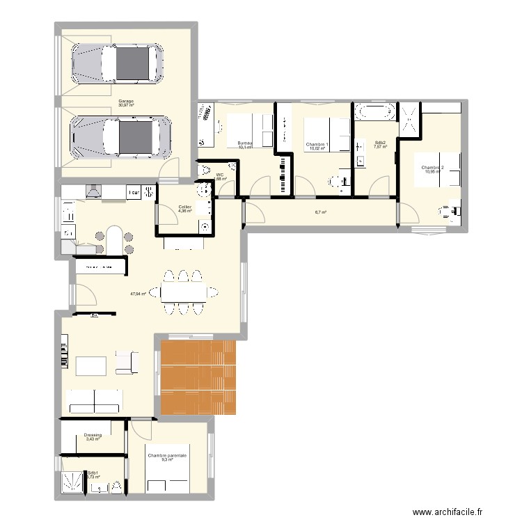 Maison plein pied. Plan de 0 pièce et 0 m2