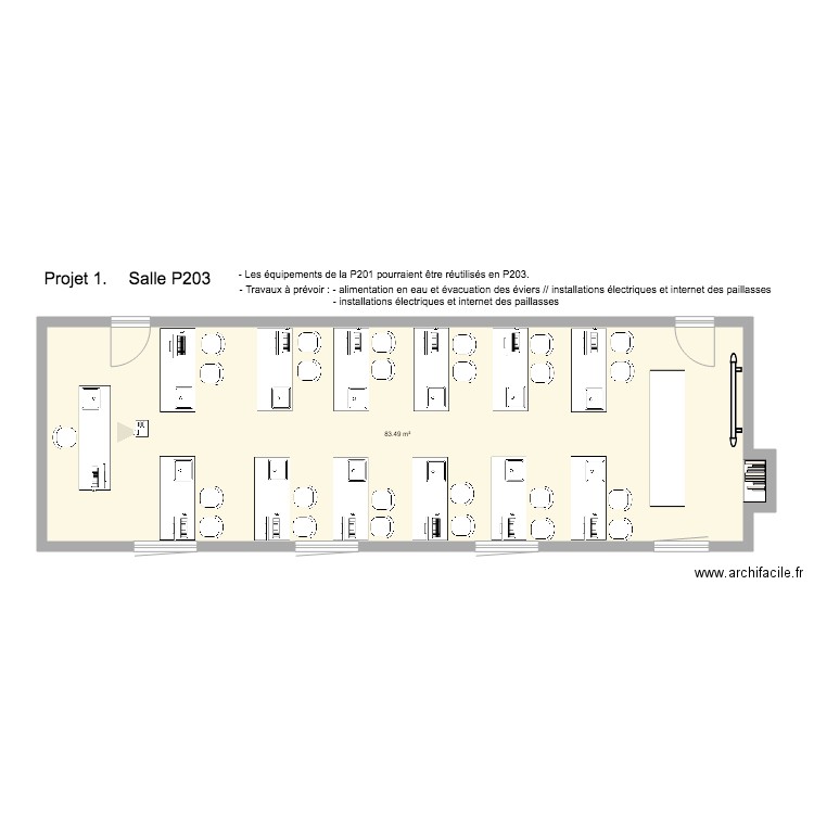 Projet 1     P203 salle de TP. Plan de 0 pièce et 0 m2