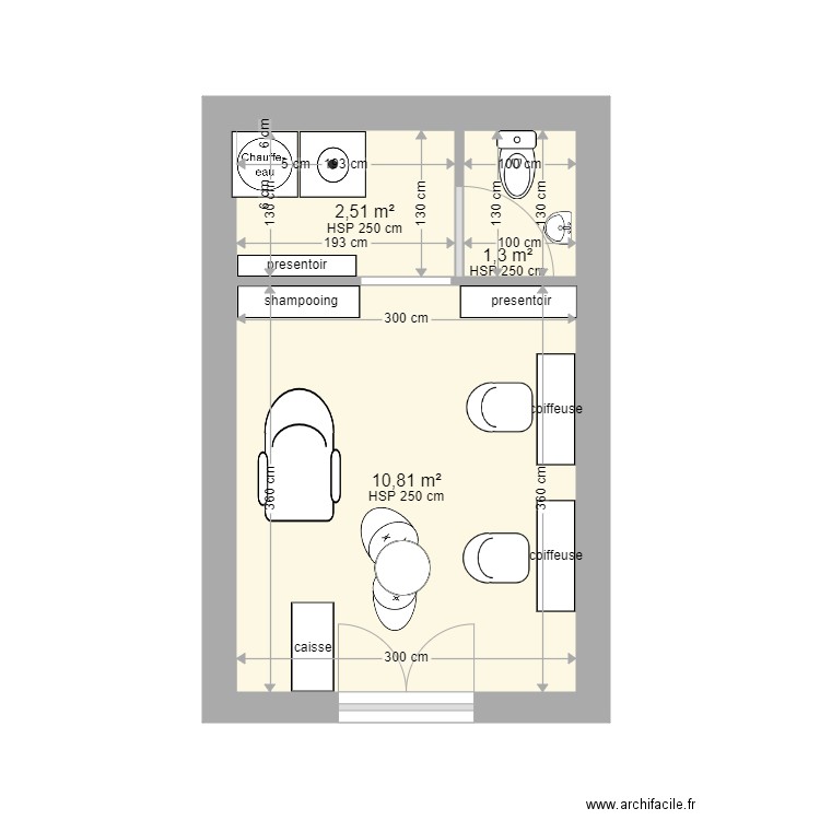 salon coiffure 19m2 1 bac et. Plan de 3 pièces et 15 m2