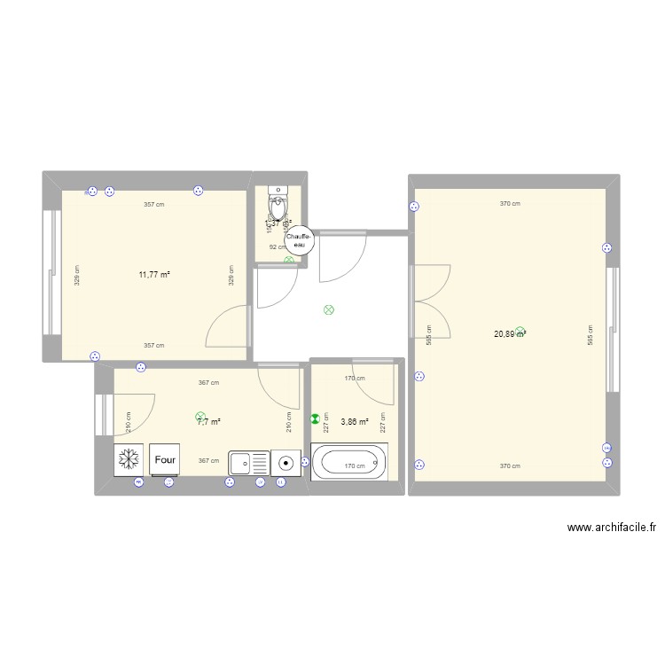 Appartement - existant. Plan de 5 pièces et 46 m2