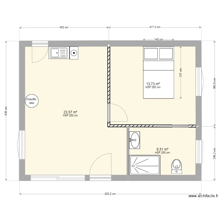 plan 4. Plan de 3 pièces et 44 m2