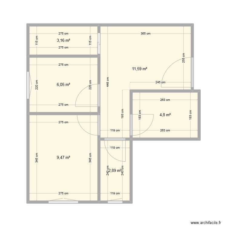 House Modif 3. Plan de 6 pièces et 38 m2