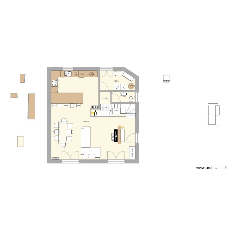 cocatrix USA. Plan de 4 pièces et 65 m2