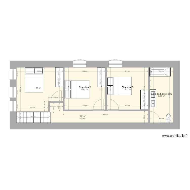 1er ETAGE  APPART ROUERGUE. Plan de 5 pièces et 48 m2