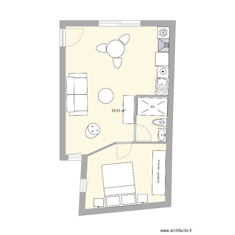 appartement C2 projet3. Plan de 1 pièce et 34 m2
