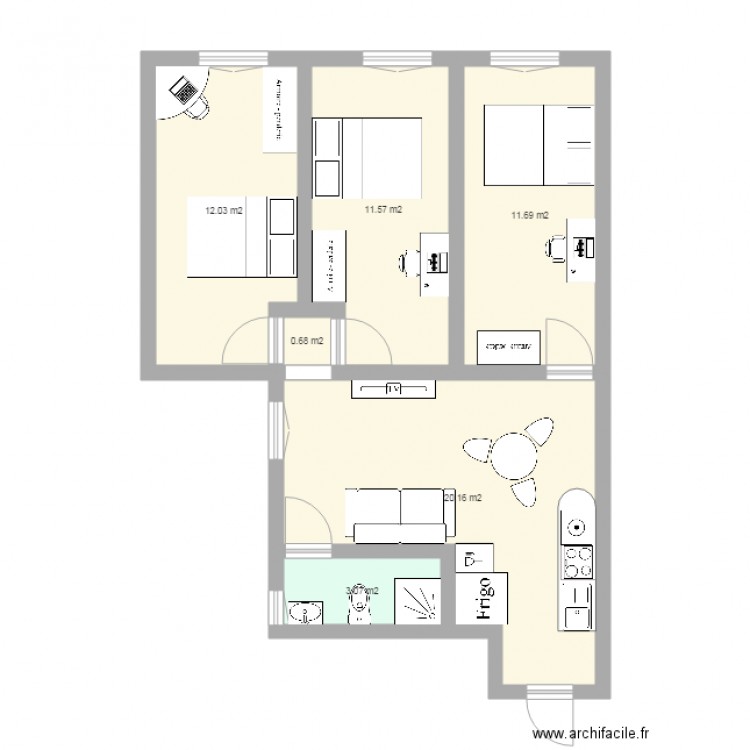 SERRAUD apart 3 Chambre AMENAGEMENT. Plan de 0 pièce et 0 m2