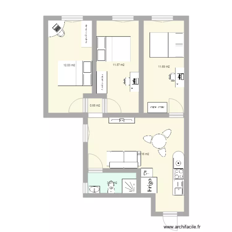 SERRAUD apart 3 Chambre AMENAGEMENT. Plan de 