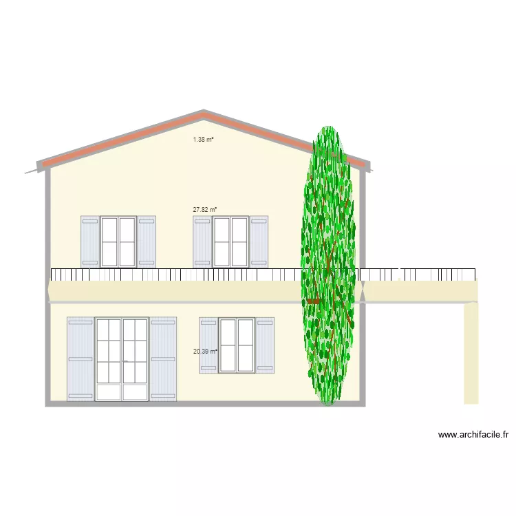 Fa&ccedil;ade restaurant cot&eacute; ouest. Plan de 