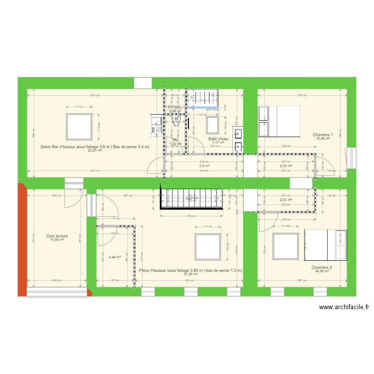 Réno LHERM Etage2. Plan de 13 pièces et 109 m2