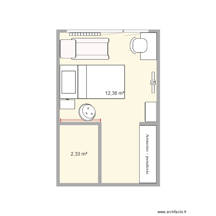 MANOU. Plan de 2 pièces et 15 m2