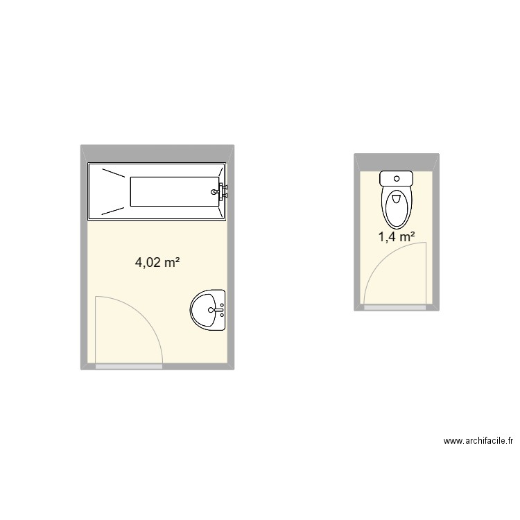 sdb wc jo. Plan de 2 pièces et 5 m2