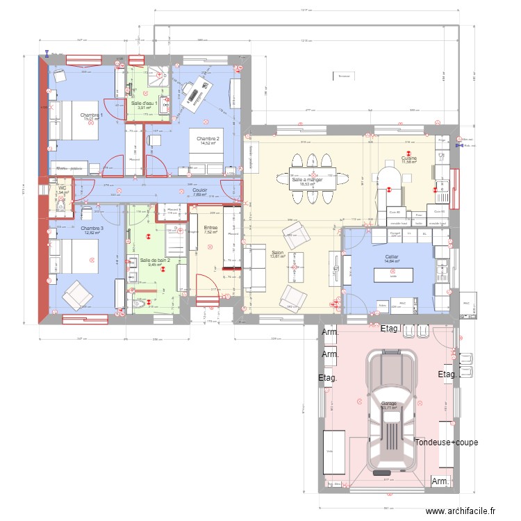 schemaGeneral. Plan de 13 pièces et 165 m2