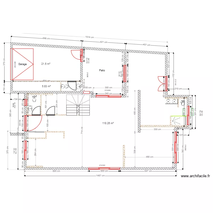 Implantation ouvertures Rez de chaus&eacute;e. Plan de 