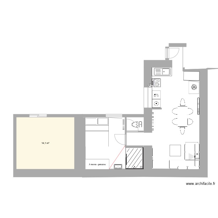 interieur essai 5. Plan de 1 pièce et 14 m2