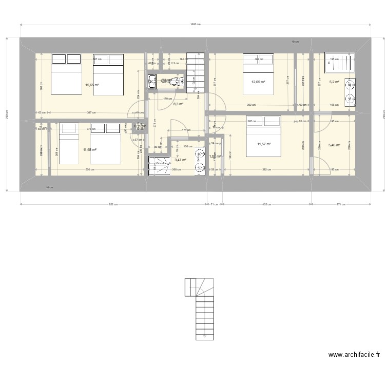 Grange Neuville Projet 1er (3). Plan de 11 pièces et 76 m2