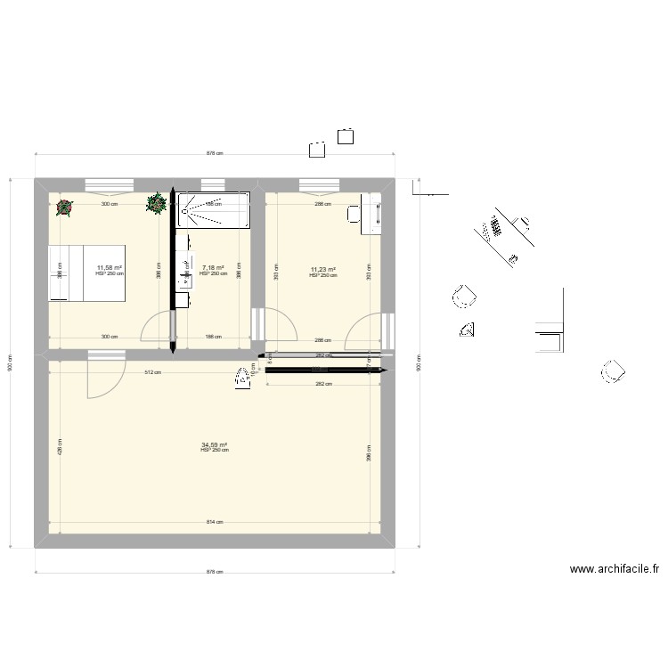 chambre parent2. Plan de 4 pièces et 65 m2