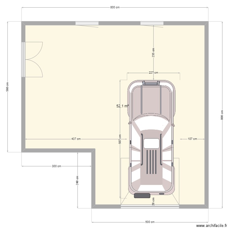 garage. Plan de 1 pièce et 52 m2