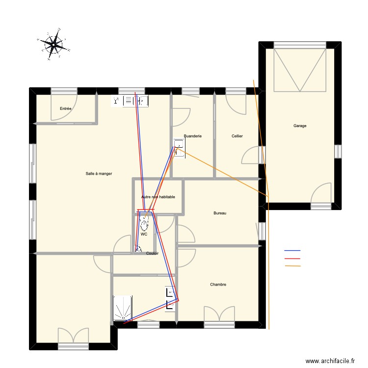 Plomberie. Plan de 11 pièces et 130 m2