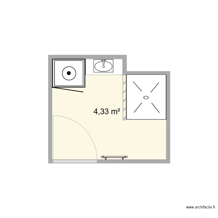 La Mongie - salle d'eau commune. Plan de 1 pièce et 4 m2