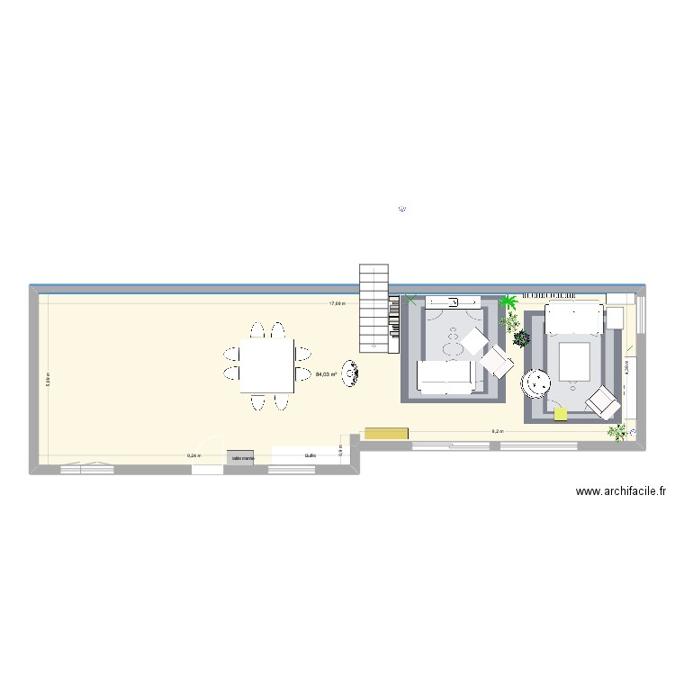 Salon. Plan de 1 pièce et 84 m2