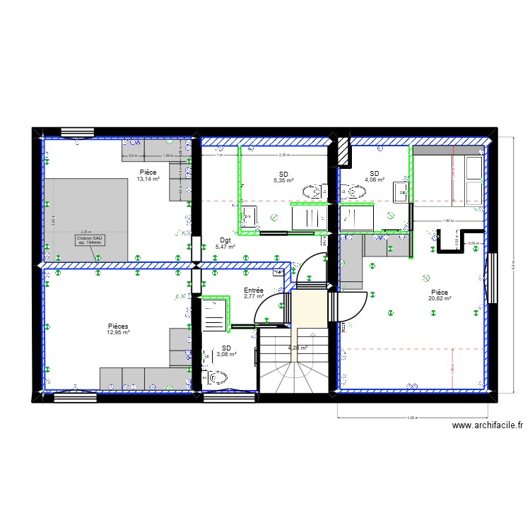 P1.2 PLAN COTES ELECTRICITE - PROJET PIERRE CURIE. Plan de 20 pièces et 72 m2