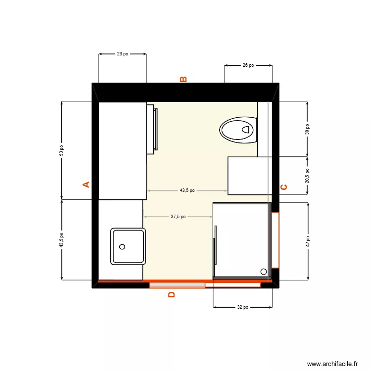 l&eacute;tourneau menuiserie. Plan de 1  et 6 m²