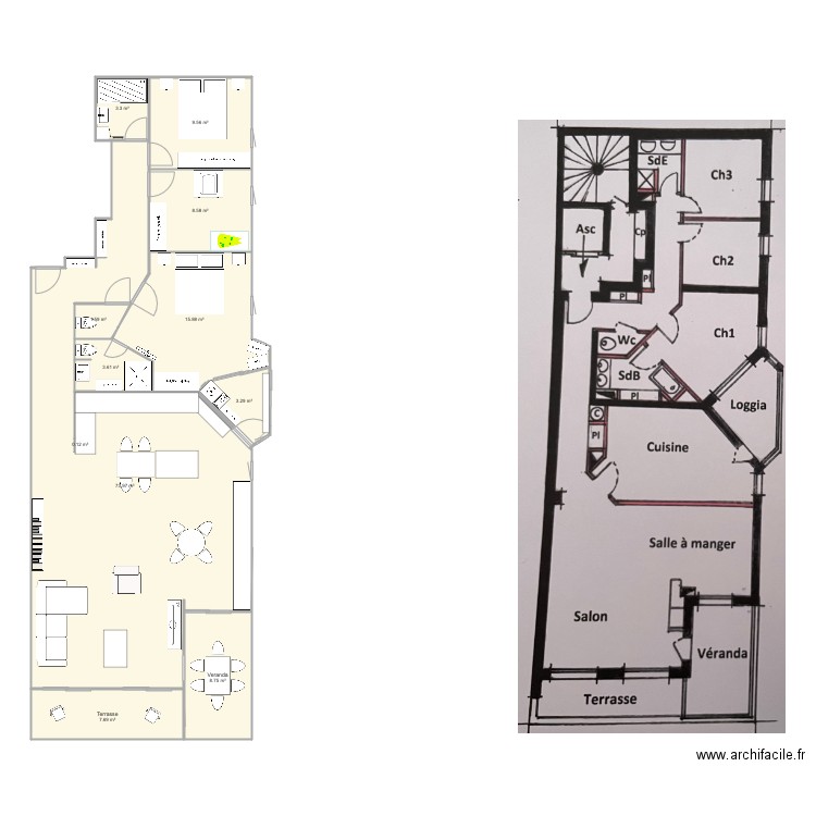 Appt mer. Plan de 11 pièces et 136 m2