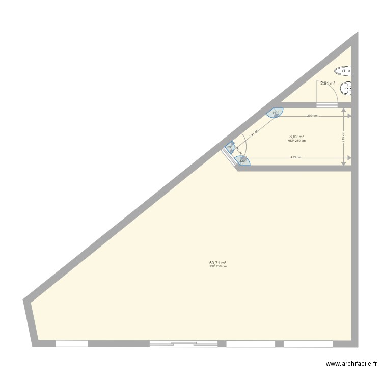 adequat vide. Plan de 3 pièces et 72 m2