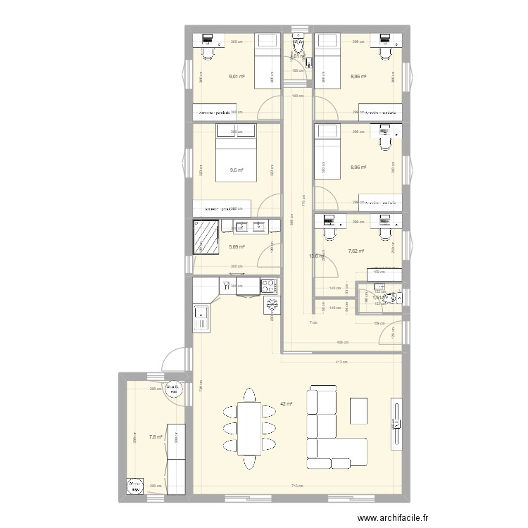 Maison bois. Plan de 11 pièces et 116 m2