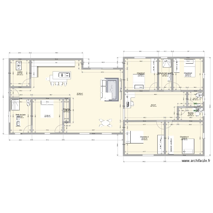 Mathurin fabrice. Plan de 13 pièces et 163 m2