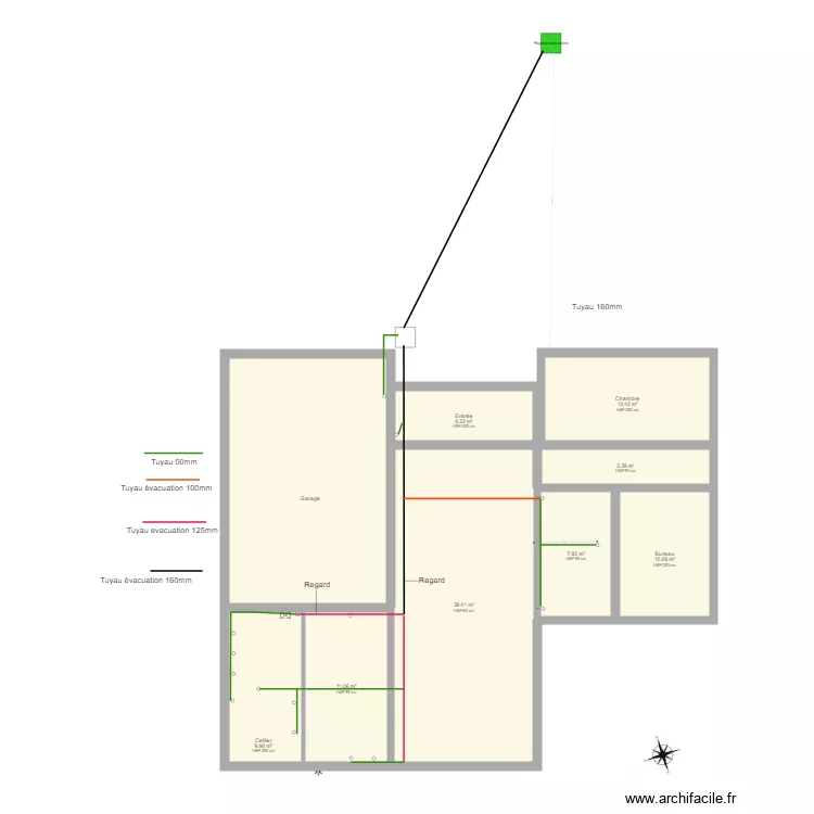 Plan reseau positions evacuations des eaux us&eacute;es. Plan de 