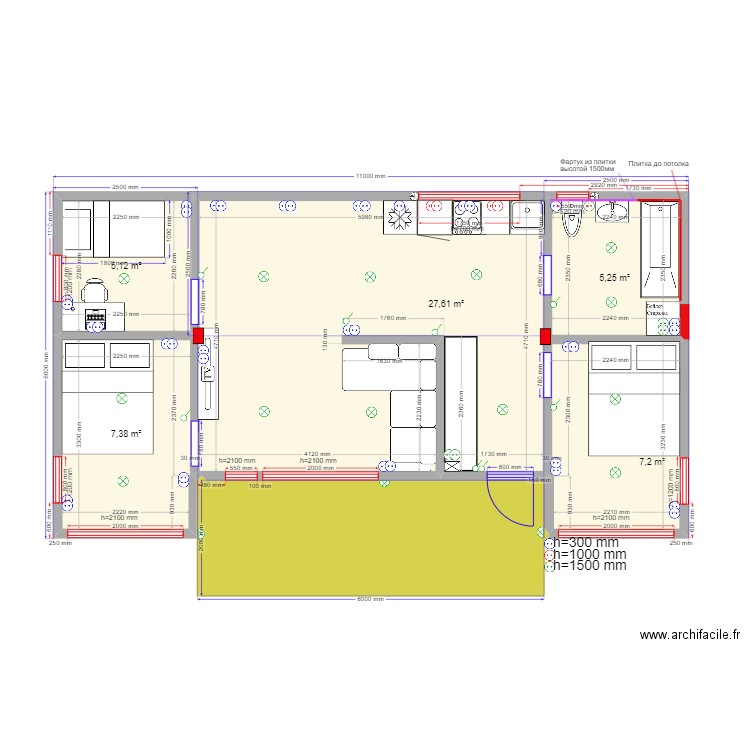 60 1 Островищи эл. Plan de 6 pièces et 63 m2
