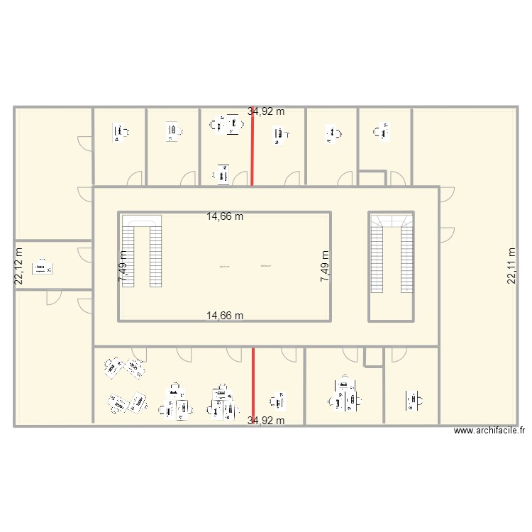 Siège étage 3 . Plan de 2 pièces et 882 m2