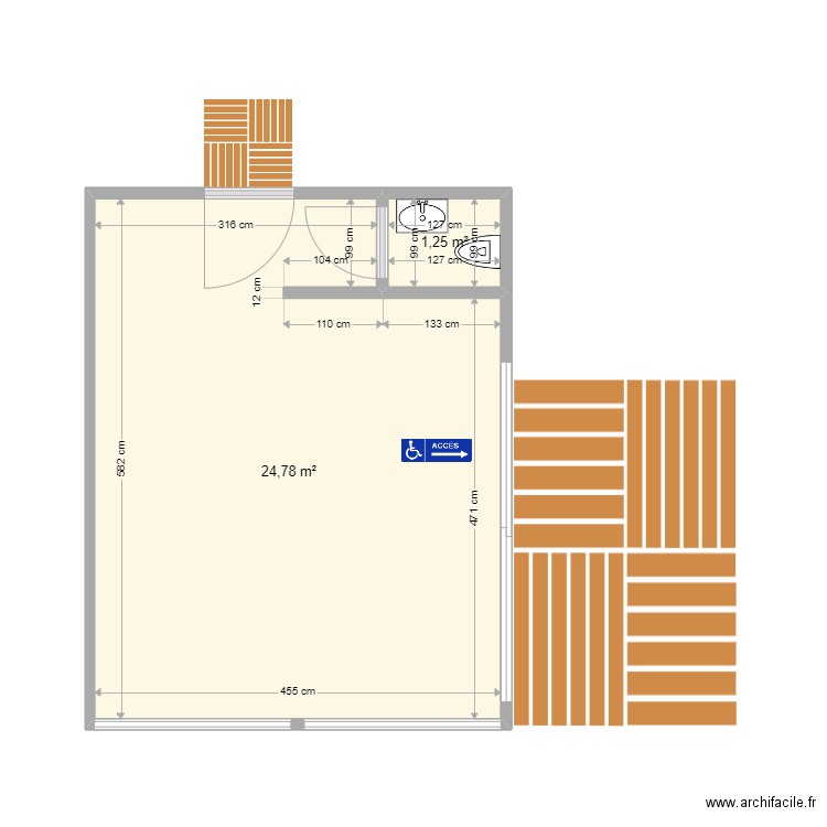 20 pieds double Fabienne Roland. Plan de 2 pièces et 26 m2