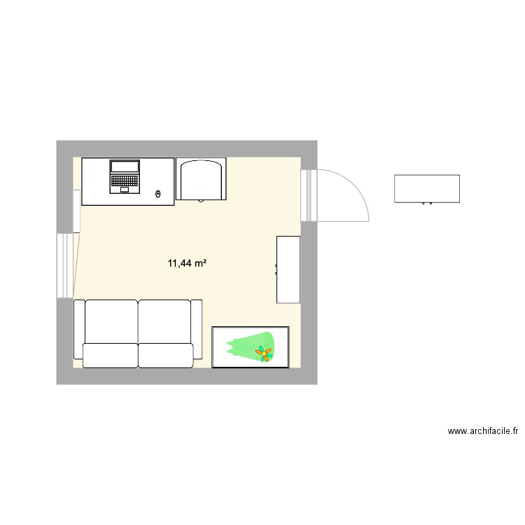 Chambre bébé. Plan de 1 pièce et 11 m2