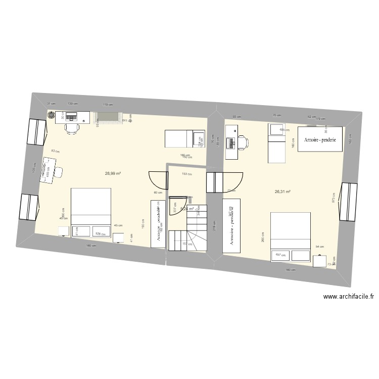 Maison etage Projet. Plan de 3 pièces et 61 m2