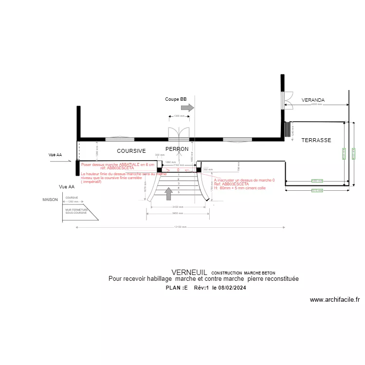 VERNEUIL Coursive Escalier Perron Terrasse. Plan de 