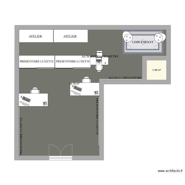 travail. Plan de 2 pièces et 50 m2